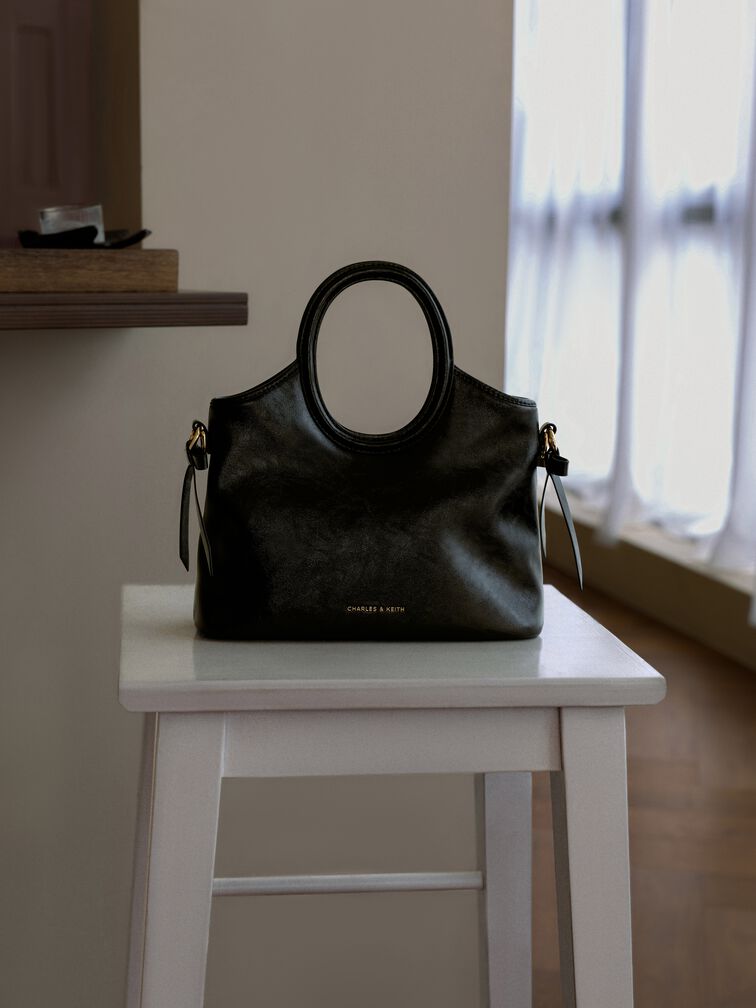 T&uacute;i tote Dalia Bow Oval-Handle, Đen, hi-res