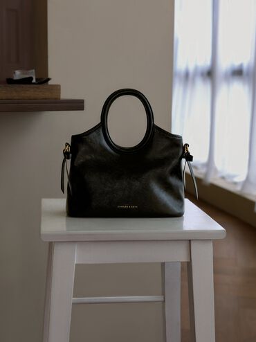 T&uacute;i tote Dalia Bow Oval-Handle, Đen, hi-res