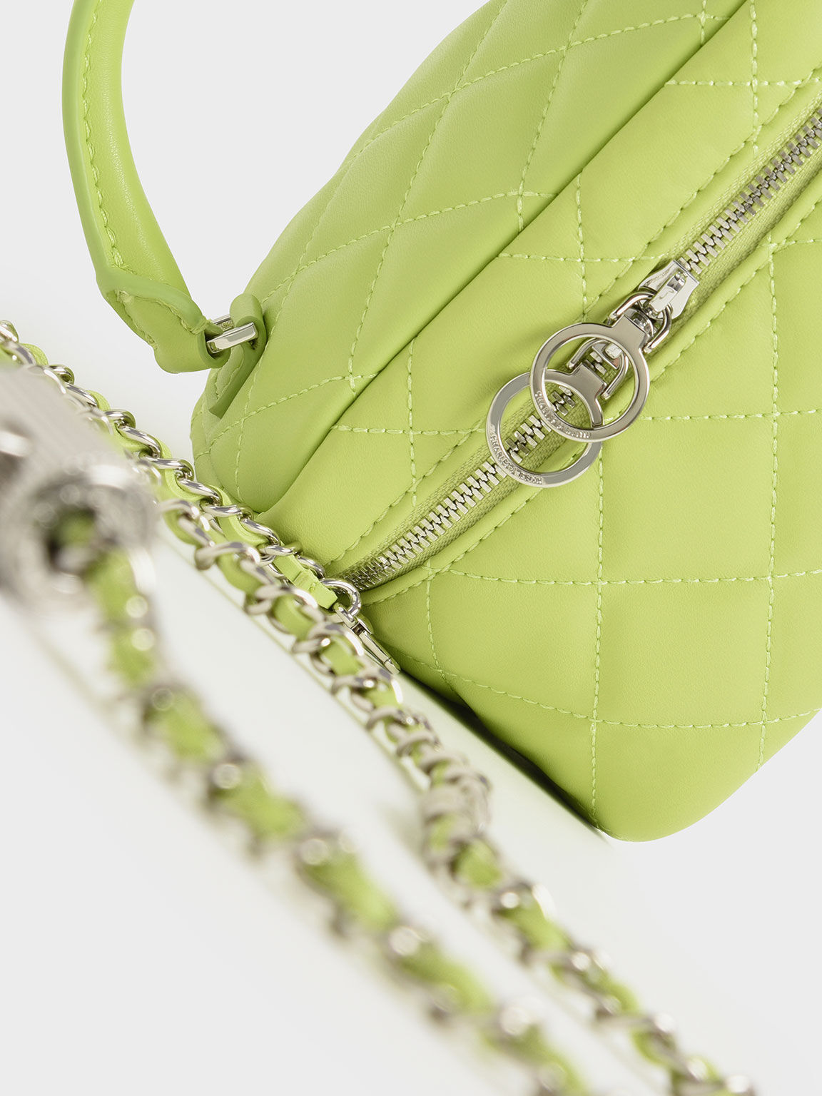Quilted Two-Way Zip Mini Bag, Lime, hi-res