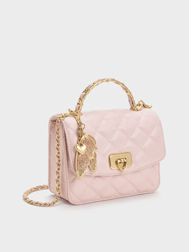 Cressida Quilted Top Handle Bag With Bag Charms, Cotton Candy Pink, hi-res
