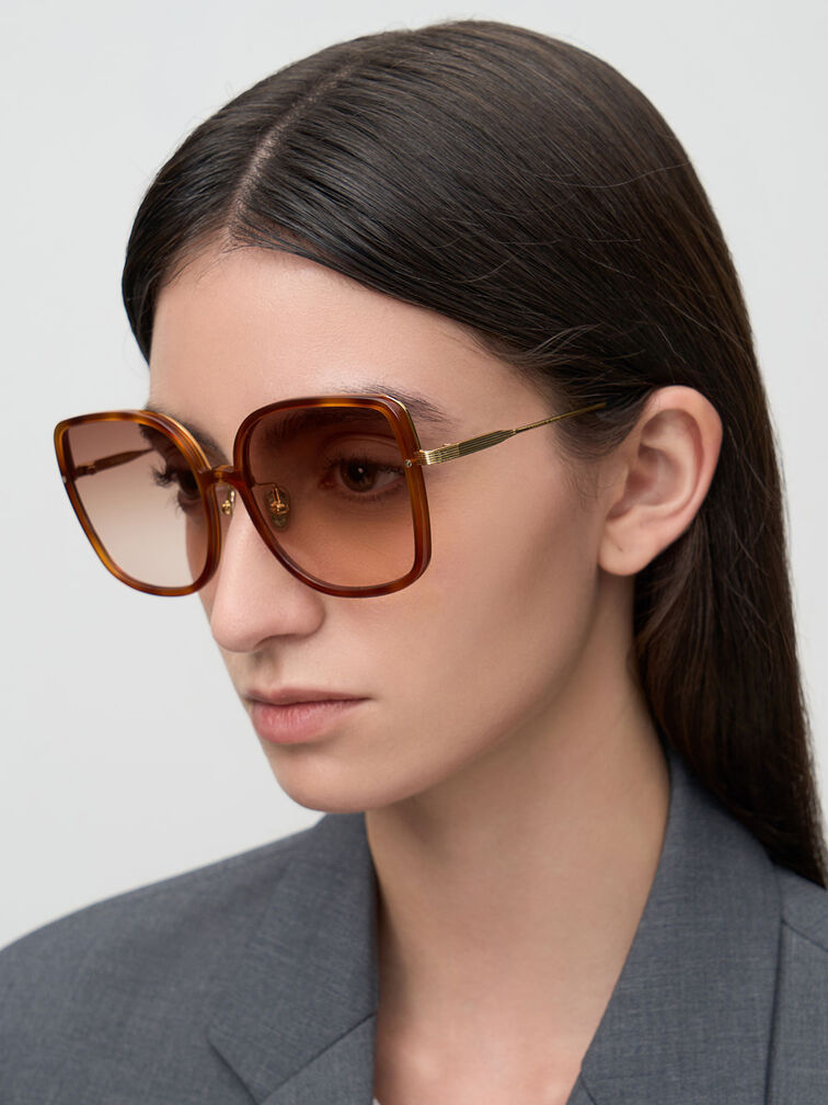 Recycled Acetate Oversized Square Sunglasses, T. Shell, hi-res