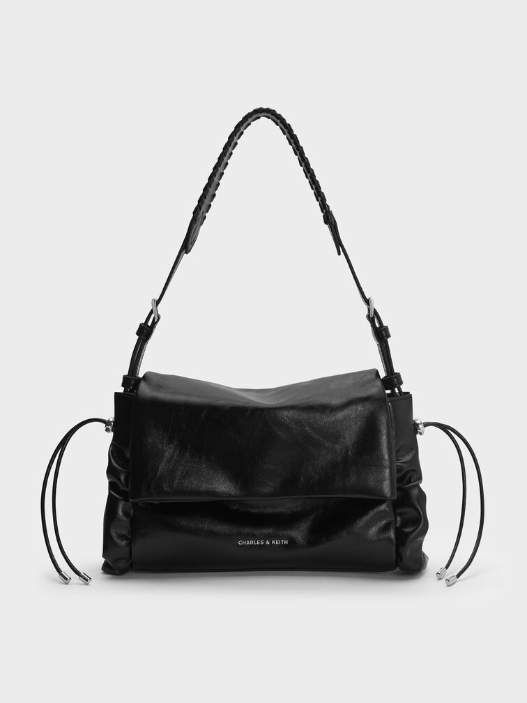 T&uacute;i đeo vai xếp li nắp gập Quinby, Noir, hi-res