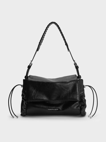 T&uacute;i đeo vai xếp li nắp gập Quinby, Noir, hi-res