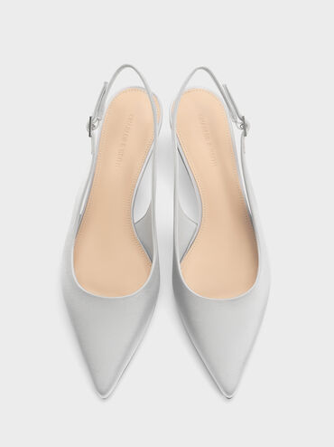 Gi&agrave;y sandals cao g&oacute;t Satin Pointed-Toe, Bạc, hi-res