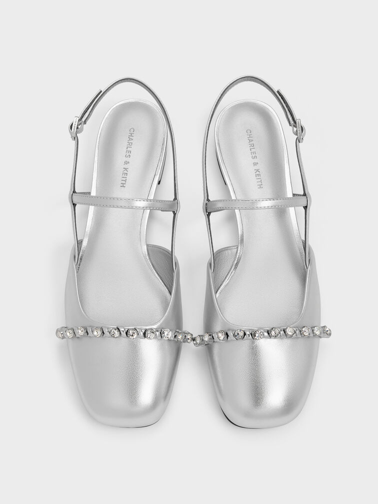 Gi&agrave;y sandals đế thấp Metallic Crystal, Bạc, hi-res
