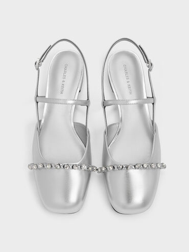 Gi&agrave;y sandals đế thấp Metallic Crystal, Bạc, hi-res