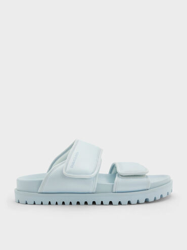 Satin Double-Strap Flatform Sandals, Light Blue, hi-res
