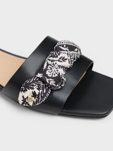 Tayari Leather Printed-Strap Slide Sandals, Black, hi-res