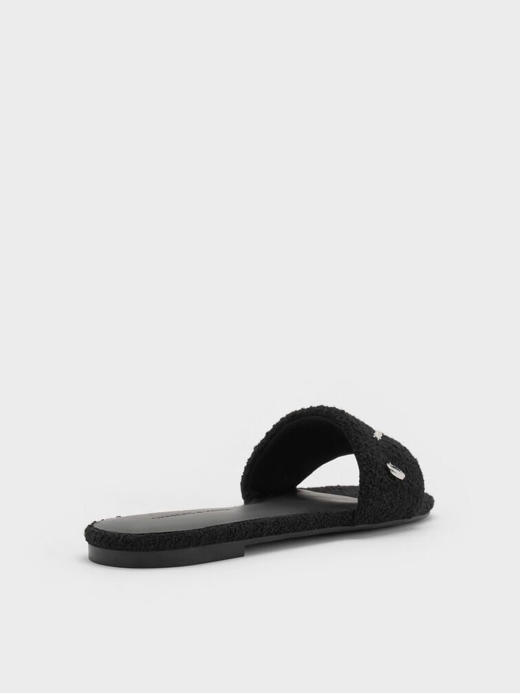 Tweed Beach Slide Sandals, Black Textured, hi-res