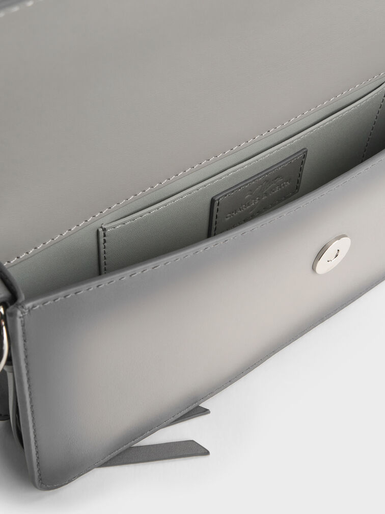 Gabine Leather Burnished Shoulder Bag, Grey, hi-res