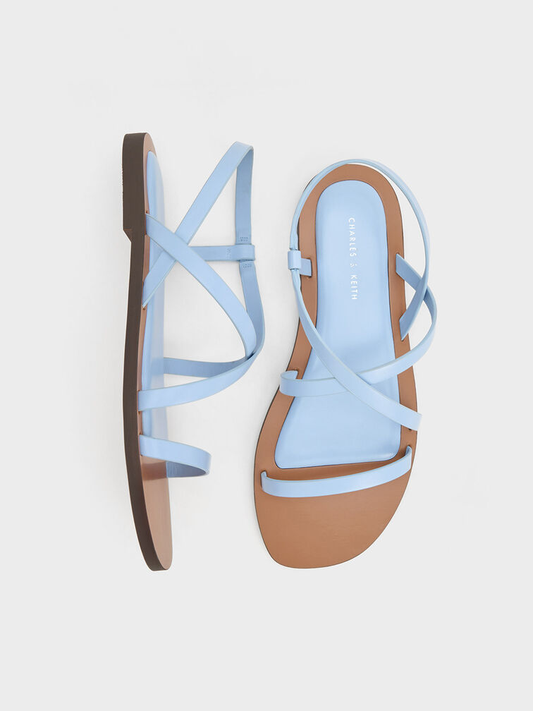 Asymmetrical Strappy Sandals, Blue, hi-res