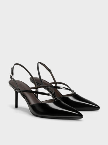 Gi&agrave;y sandals cao g&oacute;t mũi nhọn, Đen b&oacute;ng nh&aacute;m, hi-res