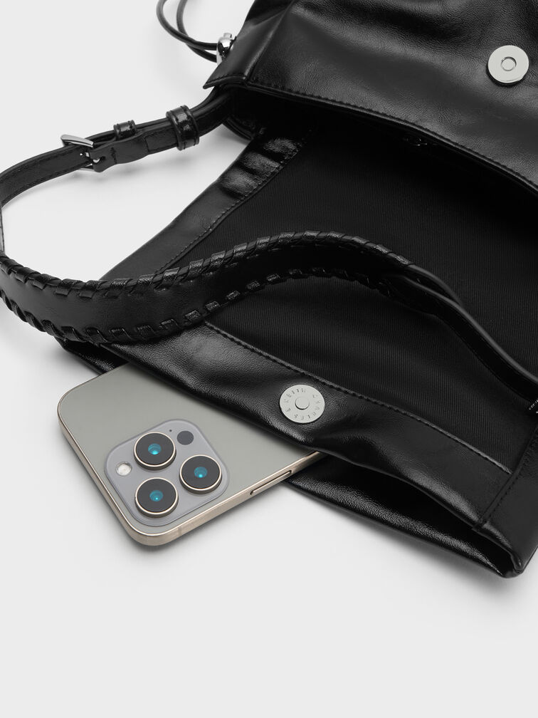 T&uacute;i đeo vai xếp li nắp gập Quinby, Noir, hi-res