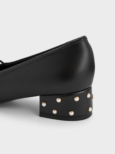 Barbara Pearl-Embellished Bow Ballet Pumps, Black, hi-res