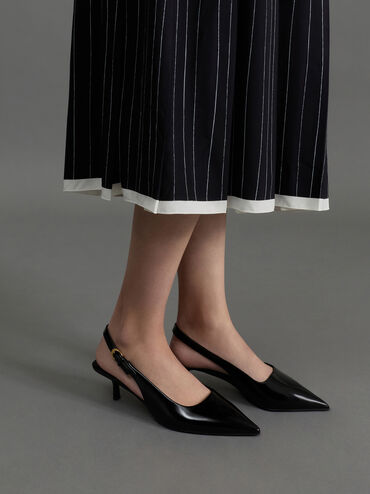 Gi&agrave;y sandals cao g&oacute;t mũi nhọn, Đen b&oacute;ng nh&aacute;m, hi-res