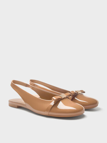 Giày sandals đế bệt Dorian Patent Bow, Vàng caramel, hi-res