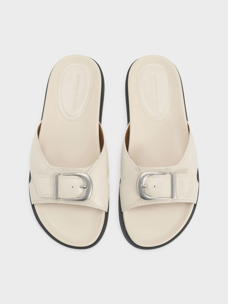 Stitch-Trim Buckled Slides, Chalk, hi-res