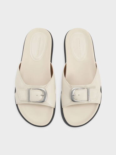 Stitch-Trim Buckled Slides, Chalk, hi-res