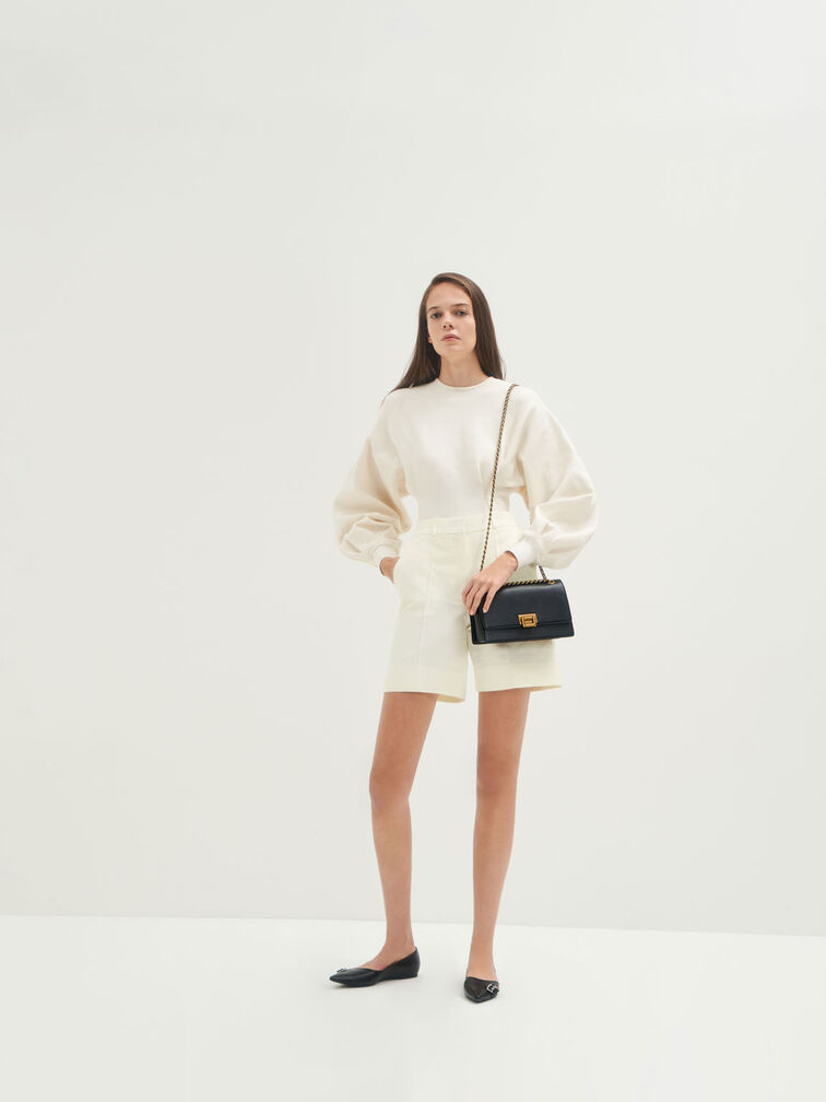 T&uacute;i đeo vai nắp gập Chain Strap Evening, Đen, hi-res