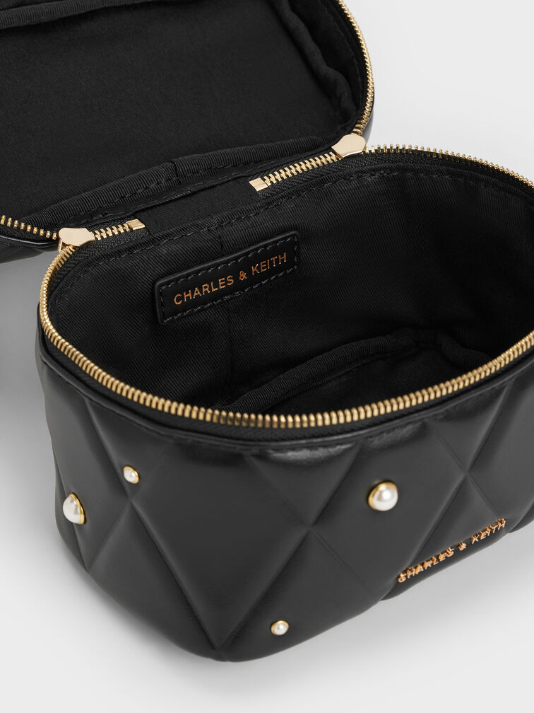 Arwen Quilted Pearl-Embellished Top Handle Vanity Bag, Black, hi-res