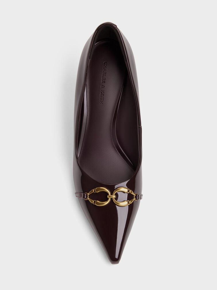 Gi&agrave;y cao g&oacute;t b&iacute;t mũi Patent Metallic-Buckle đỏ burgundy, Đỏ burgundy, hi-res