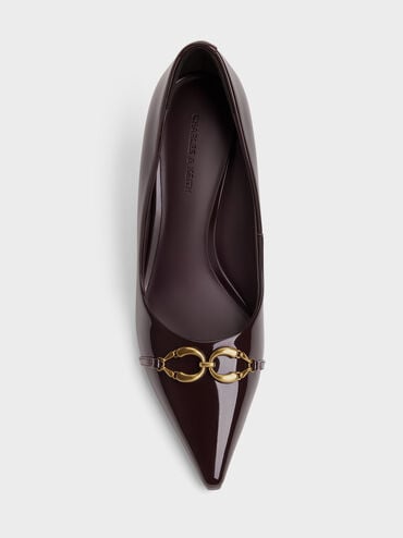 Gi&agrave;y cao g&oacute;t b&iacute;t mũi Patent Metallic-Buckle đỏ burgundy, Đỏ burgundy, hi-res
