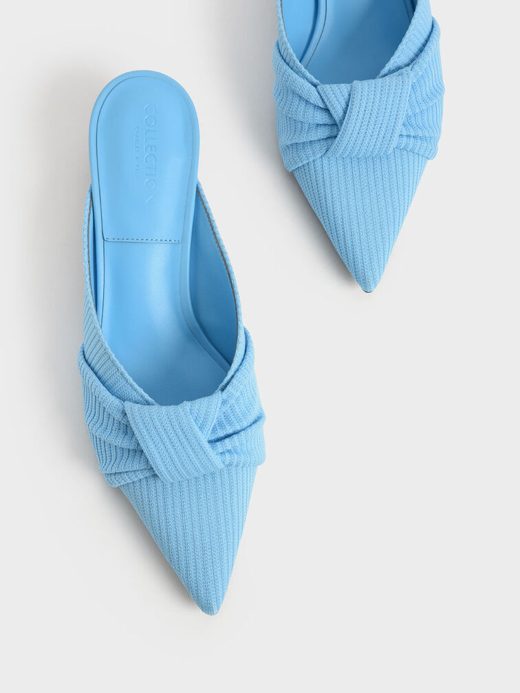 Giày mules cao gót mũi nhọn Recycled Polyester Ruched Knotted, Xanh blue, hi-res