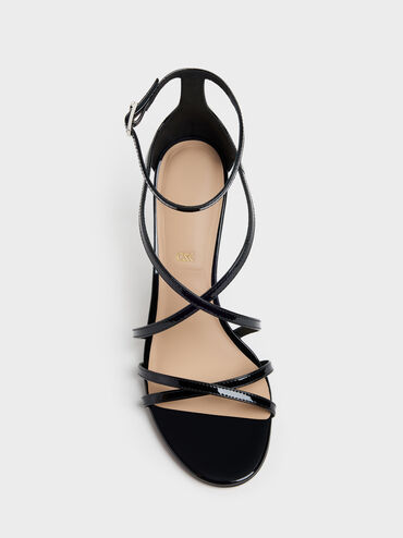 Patent Leather Strappy Stiletto Sandals, Black Patent, hi-res