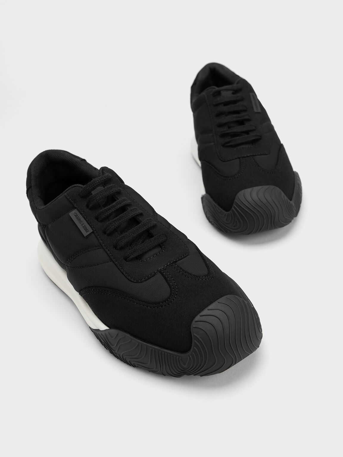 Microfibre & Nylon Low-Top Sneakers, Black, hi-res