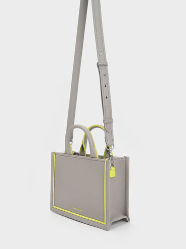 Mini Jump Contrast-Trim Tote Bag, Grey, hi-res