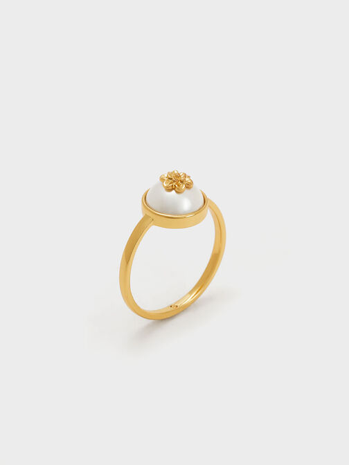 Nhẫn ngọc trai Flower-Embellished Pearl, Vàng đồng, hi-res
