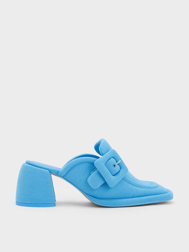 Giày mules cao gót Woven Buckled Loafer, Xanh blue, hi-res