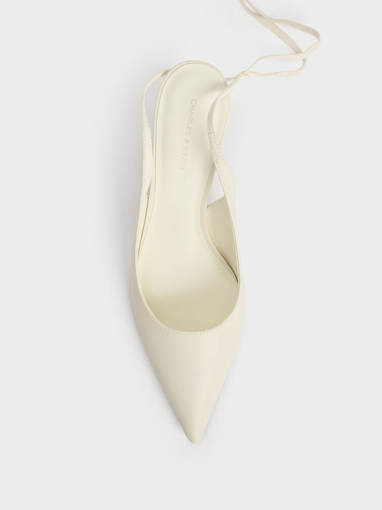 Gi&agrave;y cao g&oacute;t mũi nhọn Textured Tie-Around Pointed-Toe, Kem, hi-res