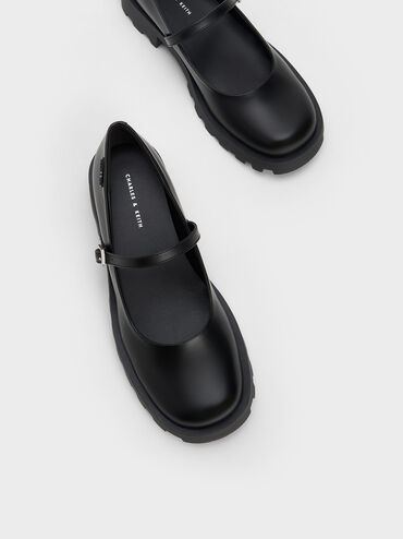 Gi&agrave;y b&uacute;p b&ecirc; Rounded Square-Toe Mary Janes, Đen, hi-res
