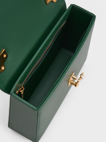 Merial Metallic Accent Top Handle Bag, Dark Green, hi-res