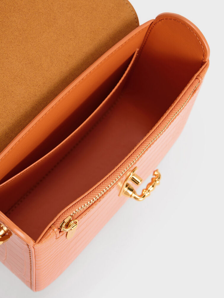Meriah Croc-Embossed Top Handle Bag, Orange, hi-res