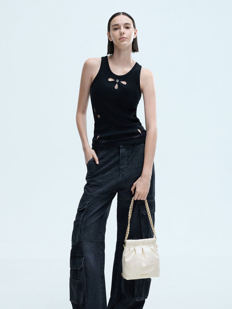 Balo phom chữ nhật Duo Chain-Handle Two-Way, Kem, hi-res