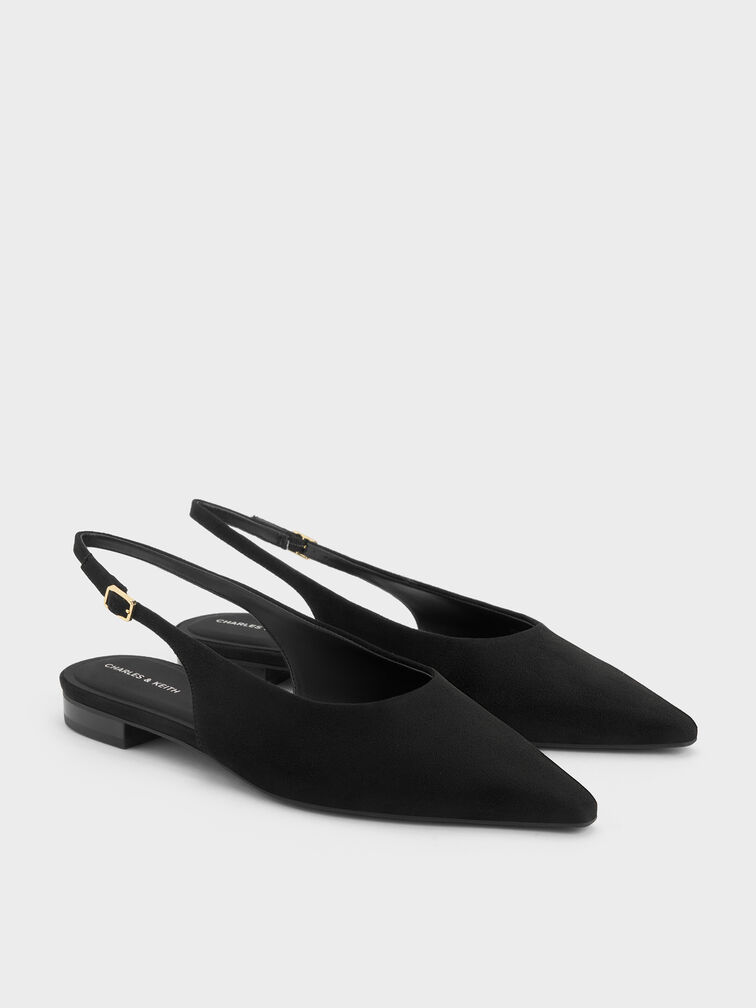 Emelia Faux Suede Slingback Flats, Black Textured, hi-res
