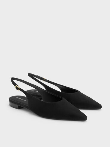 Emelia Faux Suede Slingback Flats, Black Textured, hi-res