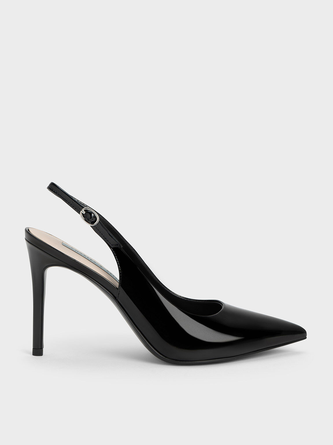 Giày cao gót mũi nhọn Stiletto Heel Slingback, Black Patent, hi-res