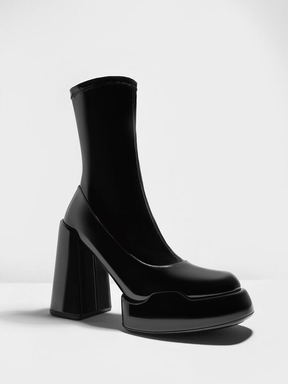 Giày boots nữ Lula Patent Block, Đen, hi-res