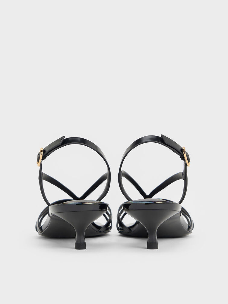 Gi&agrave;y sandals cao g&oacute;t Strappy, Đen b&oacute;ng nh&aacute;m, hi-res