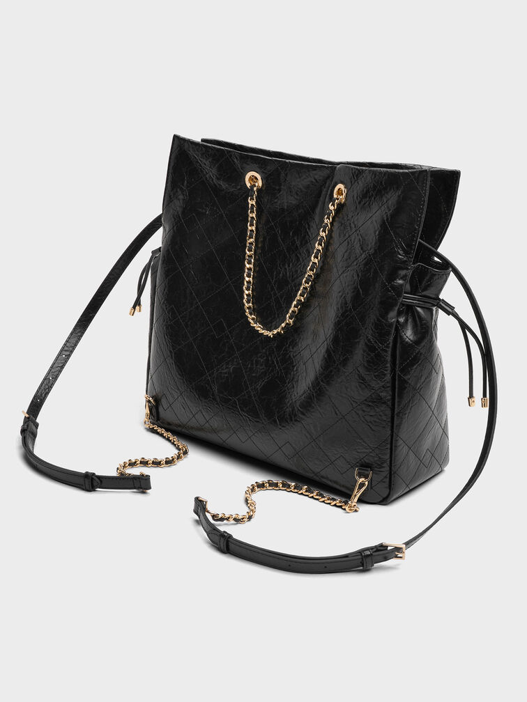 Balo dây rút Duo Quilted, Đen, hi-res