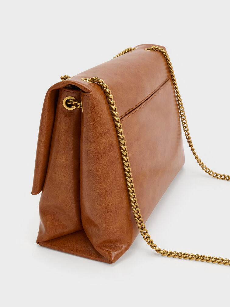 Sianna Chain-Handle Shoulder Bag, Distressed Tan, hi-res