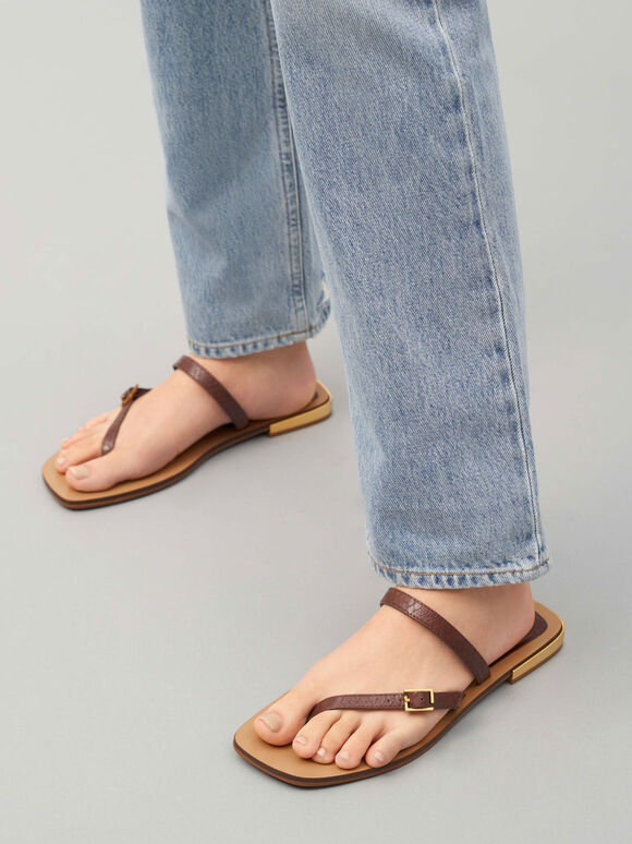 Giày sandals nữ quai mảnh Asymmetric Strap, Họa tiết da báo nâu, hi-res