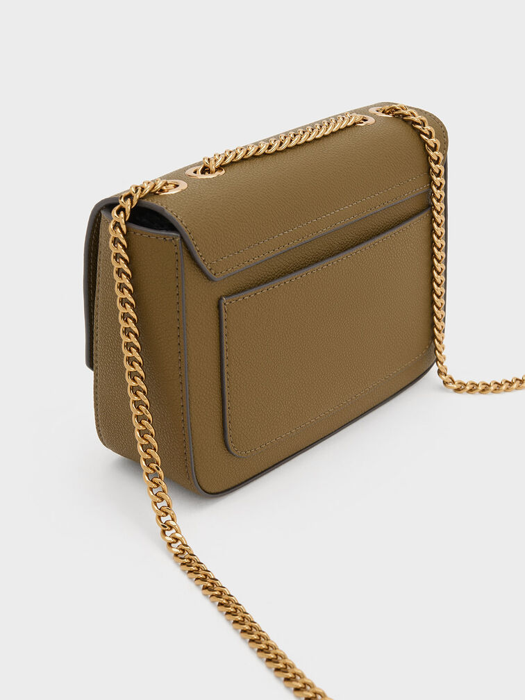 T&uacute;i đeo vai h&igrave;nh hộp chữ nhật Chain Strap, Khaki, hi-res