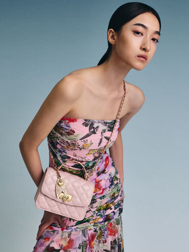 Cressida Quilted Top Handle Bag With Bag Charms, Cotton Candy Pink, hi-res