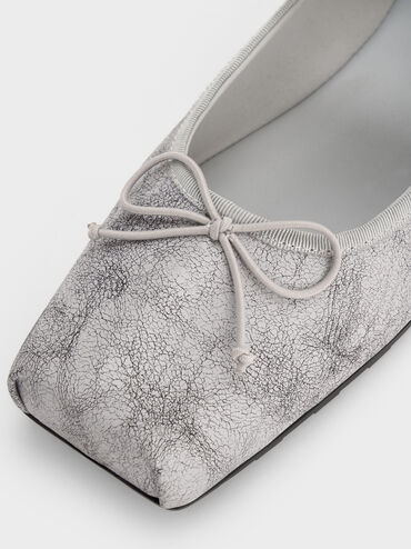 Giày búp bê mũi vuông Myler Crinkle-Effect, Xám nhạt, hi-res