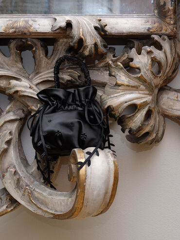 T&uacute;i r&uacute;t d&acirc;y Mabel Satin Floral-Vine, Noir, hi-res