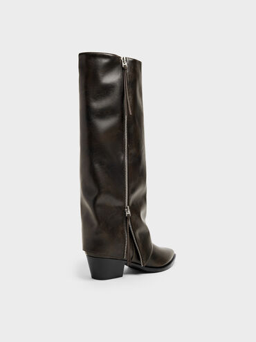Aether Tassel-Zip Knee-High Boots, Dark Brown, hi-res